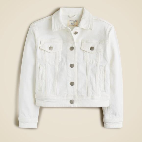 J. Crew Other - J. Crew Girl's Cropped Denim Trucker Jacket Long Sleeve in White Size XL NWT